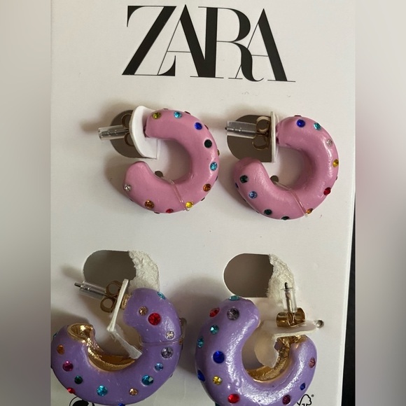 NWT. Zara Purple/Pink Pack of Clay Rhinestone Earrings. - Picture 11 of 12